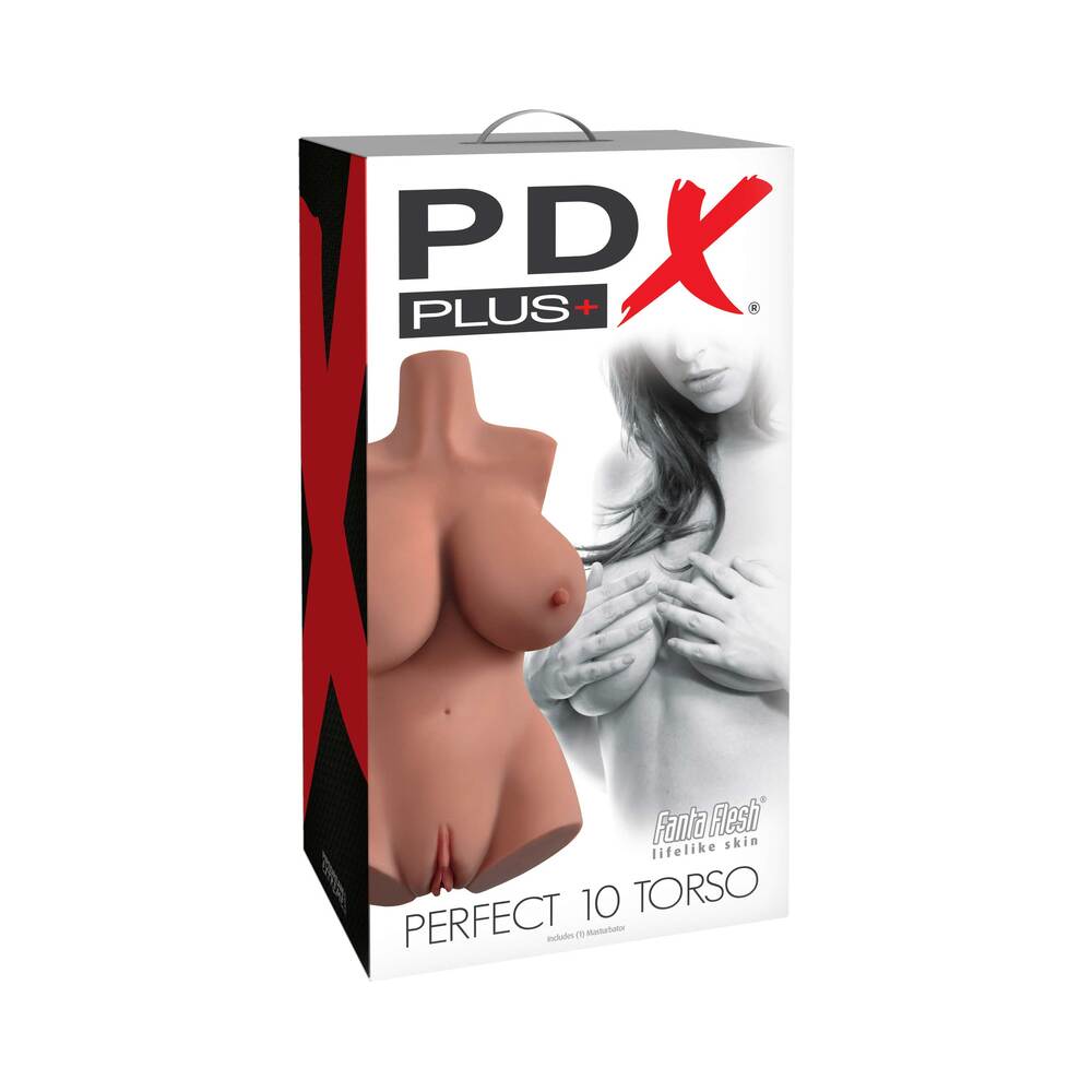PDX Plus Perfect 10 Torso Dual Entry Masturbator Tan - Red Garter