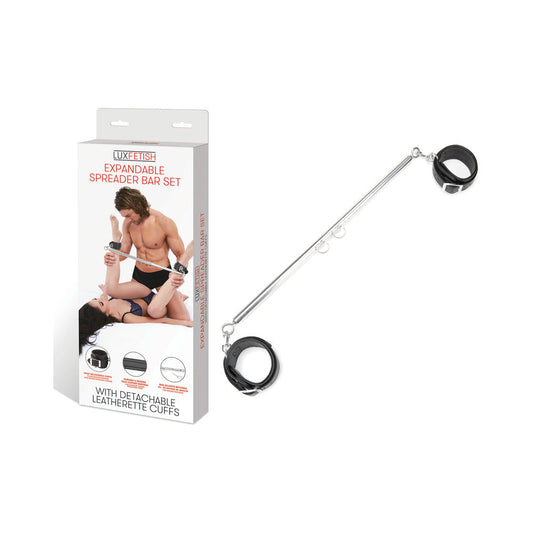 Lux Fetish Expandable Spreader Bar Set with Detachable Leatherette Cuffs - Red Garter