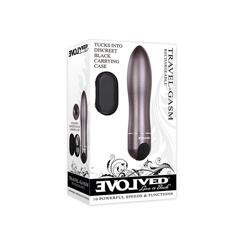 Evolved Travel-Gasm Rechargeable Metal Bullet Vibrator With Carrying Case Gunmetal - Red Garter