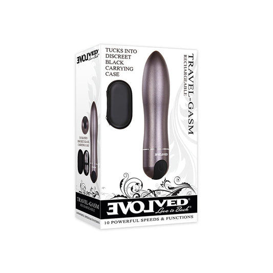 Evolved Travel-Gasm Rechargeable Metal Bullet Vibrator With Carrying Case Gunmetal - Red Garter