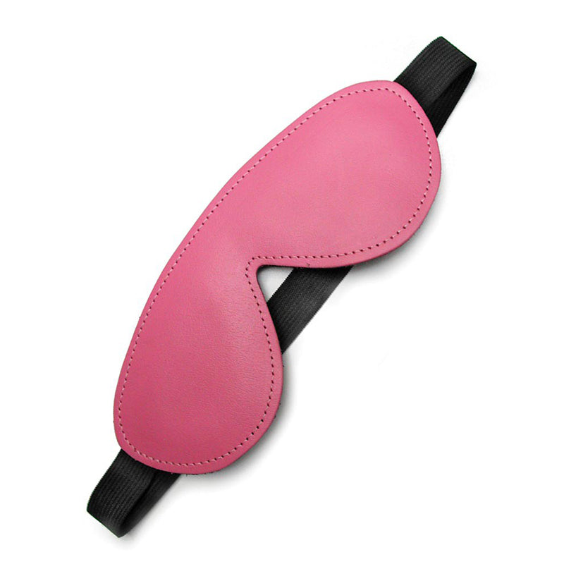 Kinklab Pink Bound Leather Blindfold - Red Garter