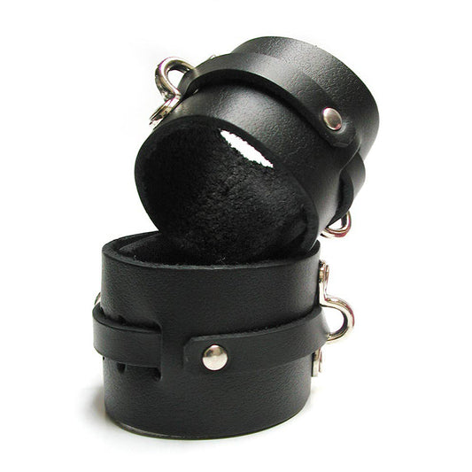 Kinklab Bondage Basics Leather Ankle Cuffs - Black - Red Garter
