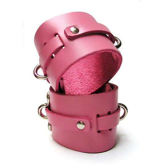 Kinklab Pink Bound Leather Wrist Cuffs - Red Garter