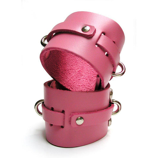 Kinklab Pink Bound Leather Ankle Cuffs - Red Garter