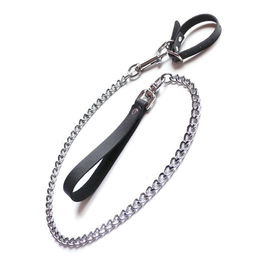 Kinklab Buckling Cock Ring and Chain Leash Set - Red Garter