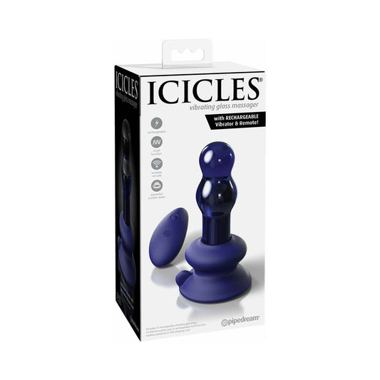 Pipedream Icicles No. 83 Vibrating Glass Massager With Suction Cup Blue - Red Garter