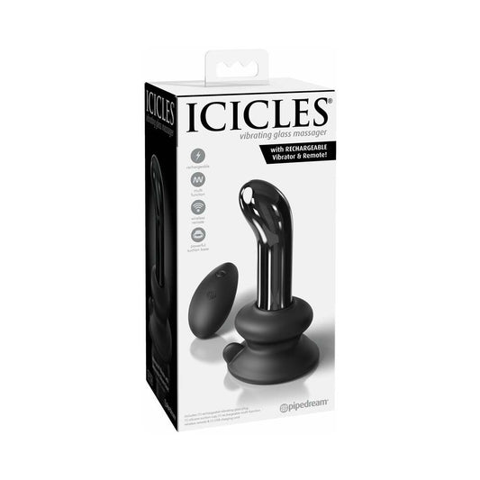 Pipedream Icicles No. 84 Vibrating Curved Glass Massager With Suction Cup Black - Red Garter