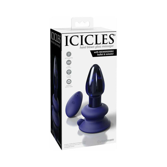 Pipedream Icicles No. 85 Rechargeable Remote-Controlled Vibrating Anal Plug With Suction Cup Blue - Red Garter