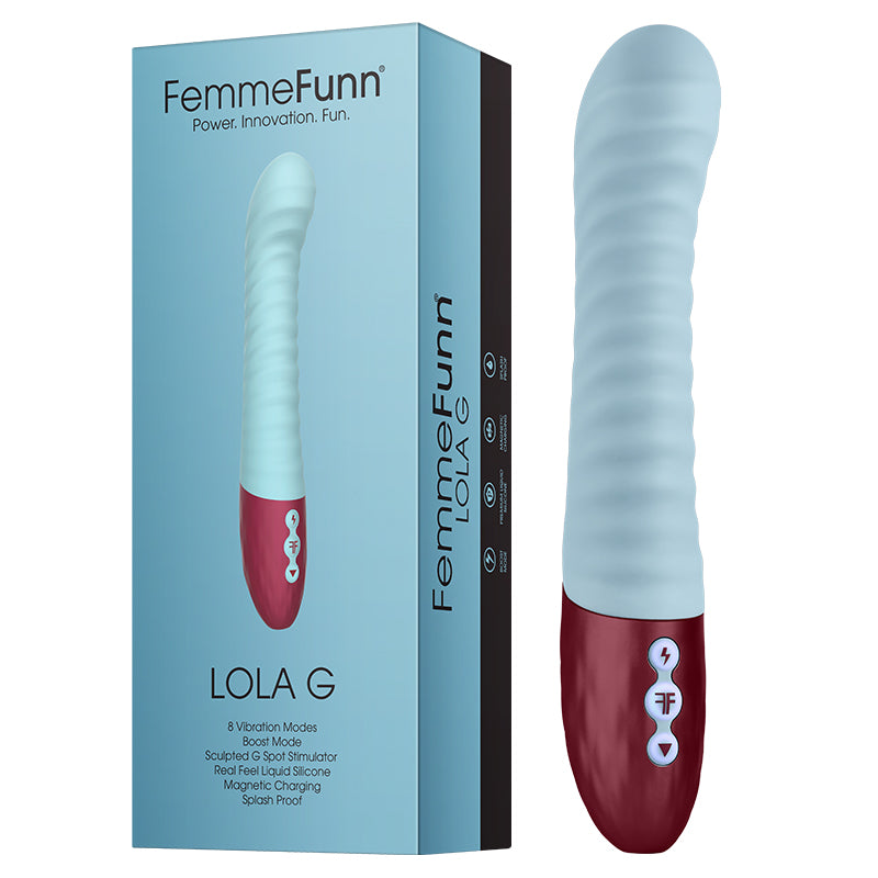 FemmeFunn Lola G Rechargeable Silicone G-Spot Vibrator Light Blue - Red Garter