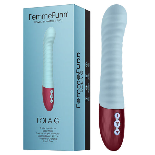 FemmeFunn Lola G Rechargeable Silicone G-Spot Vibrator Light Blue - Red Garter