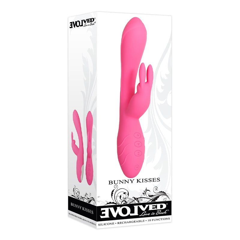 Evolved Bunny Kisses Rechargeable Silicone Rabbit Vibrator Pink - Red Garter