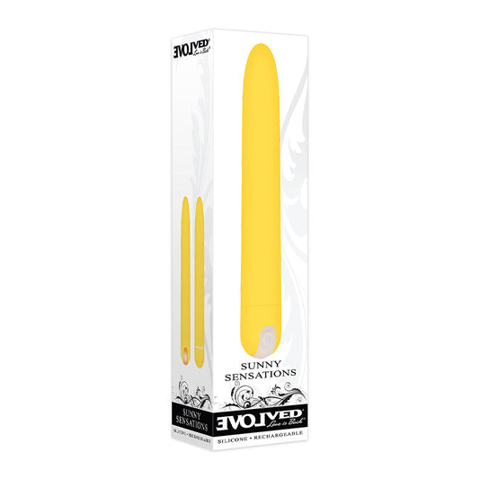 Evolved Sunny Sensations Rechargeable Silicone Sli mline Vibrator Yellow - Red Garter