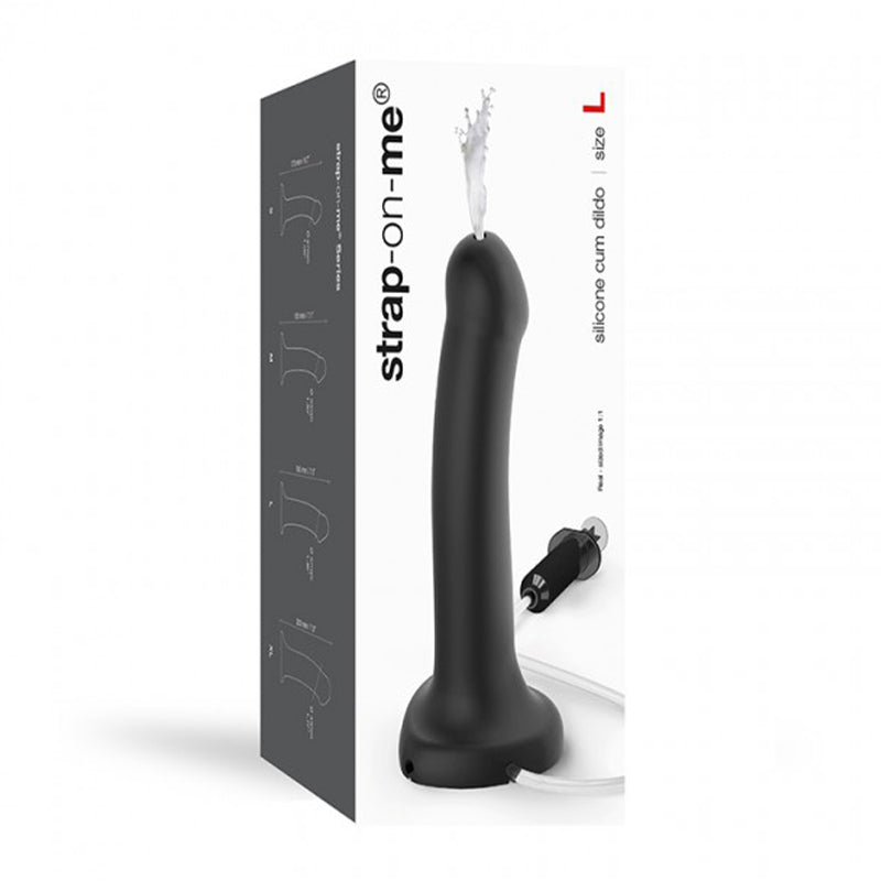 Strap-On-Me Silicone Ejaculating Cum Dildo Black L (fluid not included) - Red Garter
