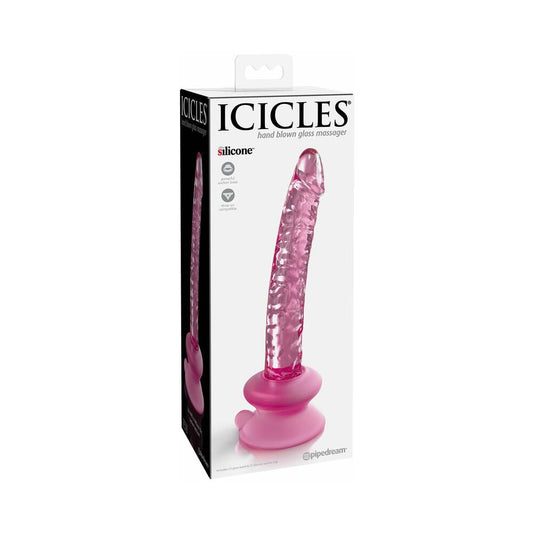 Pipedream Icicles No. 86 Realistic 7 in. Glass Dildo With Suction Cup Pink - Red Garter