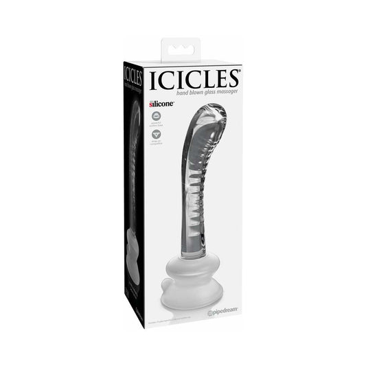 Pipedream Icicles No. 88 Curved Glass G-Spot Massager With Suction Cup Clear - Red Garter