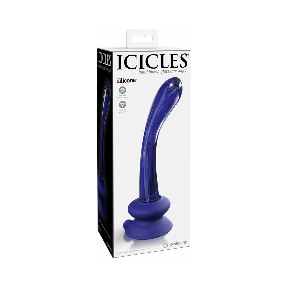 Pipedream Icicles No. 89 Curved Glass G-Spot Massager With Suction Cup Blue - Red Garter
