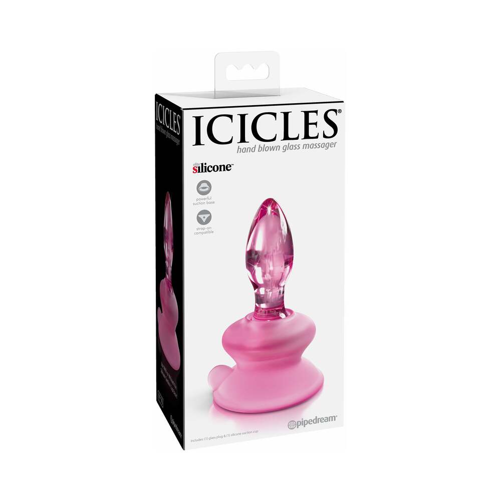 Icicles No. 90 Glass Anal Plug With Suction Cup Pink - Red Garter