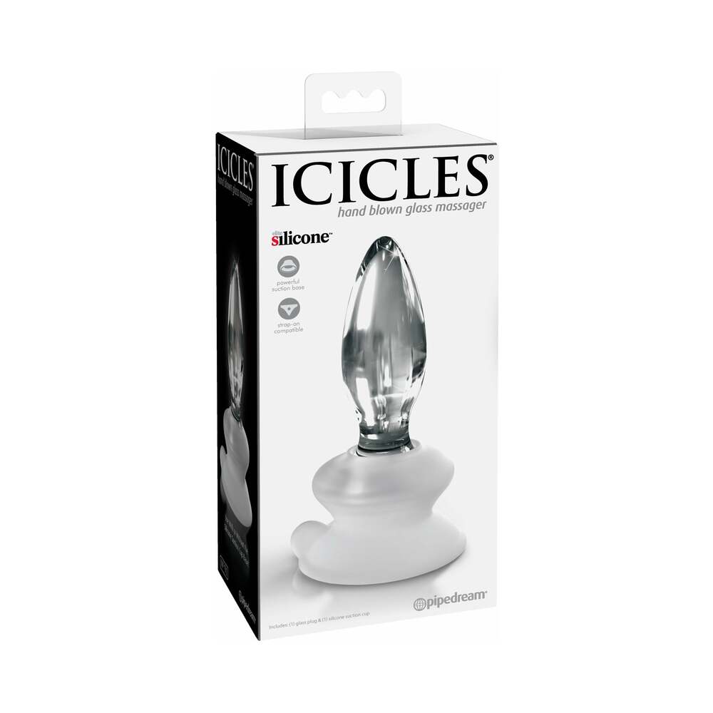 Icicles No. 91 Glass Anal Plug With Suction Cup Clear - Red Garter