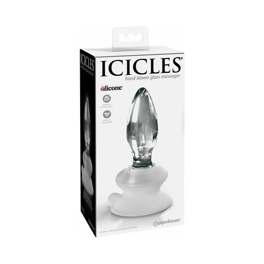 Icicles No. 91 Glass Anal Plug With Suction Cup Clear - Red Garter