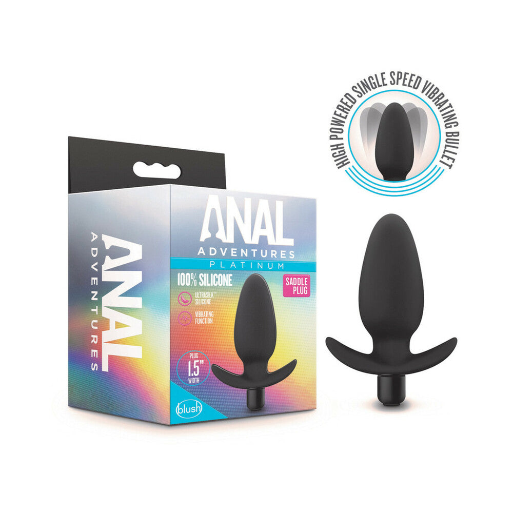 Anal Adventures Platinum Silicone Vibrating Saddle Plug Black - Red Garter