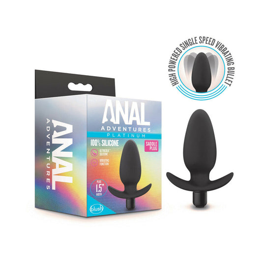 Anal Adventures Platinum Silicone Vibrating Saddle Plug Black - Red Garter