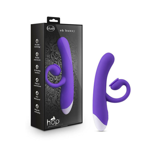 Blush Hop Oh Bunny Rechargeable Silicone Air Pulse Dual Stimulation Vibrator Midnight - Red Garter