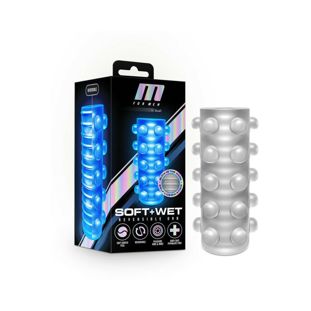 Blush M for Men Soft + Wet Reversible Orb Glow in the Dark Self-Lubricating Stroker Frosted - Red Garter