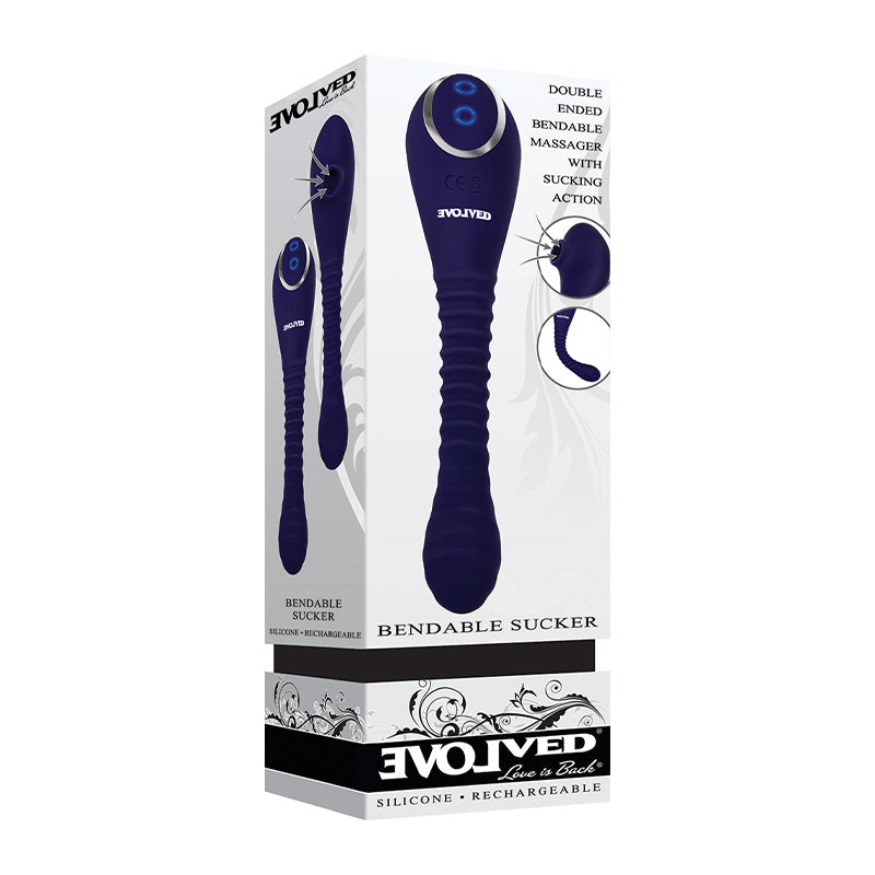 Evolved Bendable Sucker Rechargeable Poseable Silicone Dual-Ended Suction Vibrator Blue - Red Garter