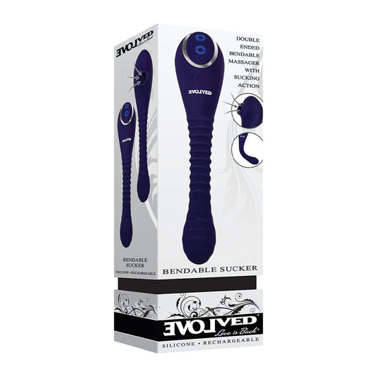 Evolved Bendable Sucker Rechargeable Poseable Silicone Dual-Ended Suction Vibrator Blue - Red Garter
