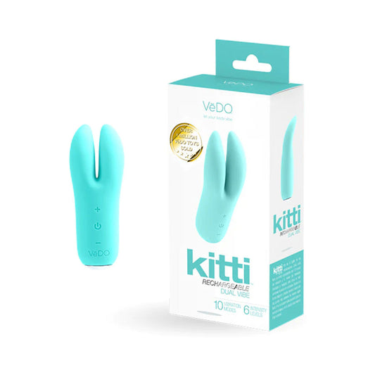 Vedo Kitti Rechargeable Dual Vibe Tease Me Turquoise - Red Garter