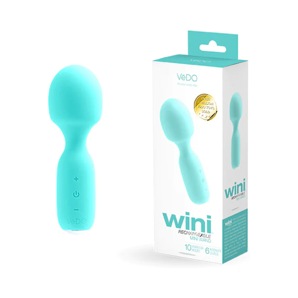 Vedo Wini Rechargeable Mini Wand Tease Me Turquoise - Red Garter