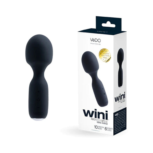 Vedo Wini Rechargeable Mini Wand Just Black - Red Garter