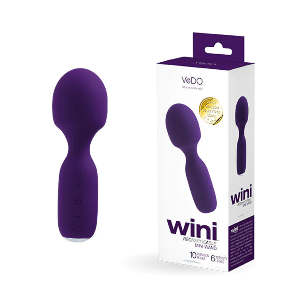 Vedo Wini Rechargeable Mini Wand Deep Purple - Red Garter