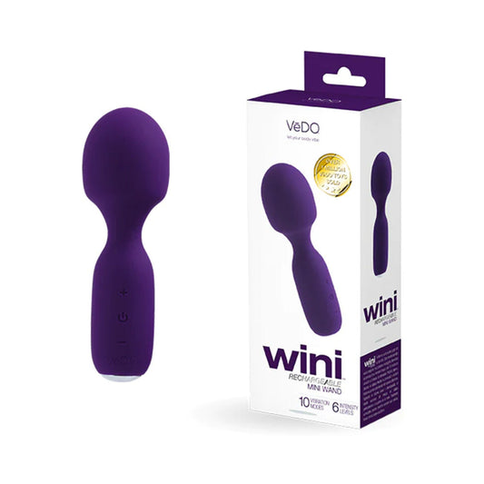 Vedo Wini Rechargeable Mini Wand Deep Purple - Red Garter