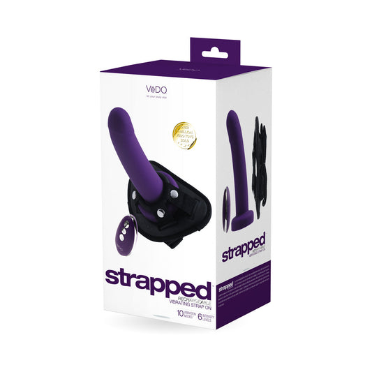 Vedo Strapped Rechargeable Vibrating Strap-On Deep Purple - Red Garter