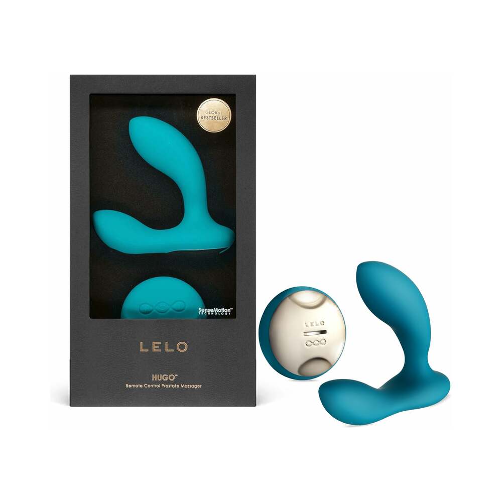 LELO HUGO Rechargeable Remote Control Prostate Vibrator Ocean Blue - Red Garter