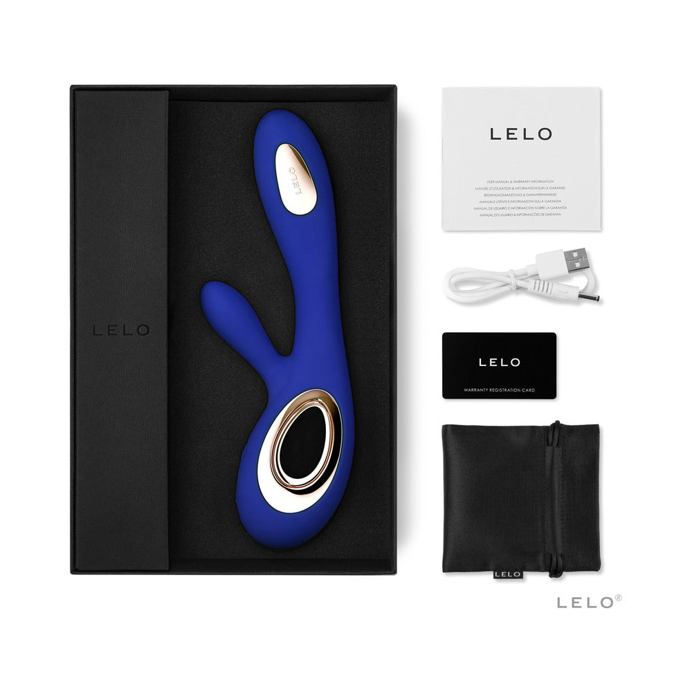 LELO SORAYA WAVE Rechargeable Rabbit Vibrator Midnight Blue - Red Garter
