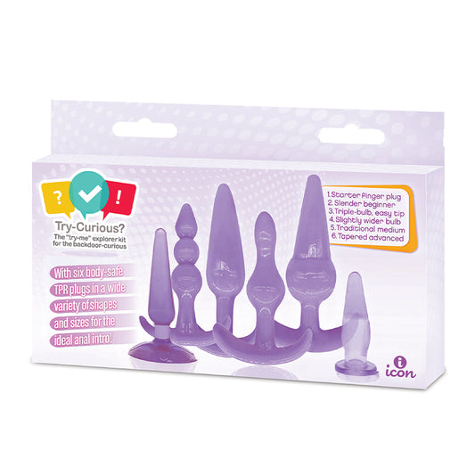 Try-Curious Anal Plug Kit Purple - Red Garter