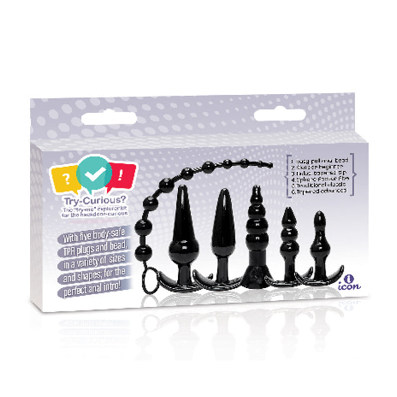 Try-Curious Anal Plug Kit Black - Red Garter