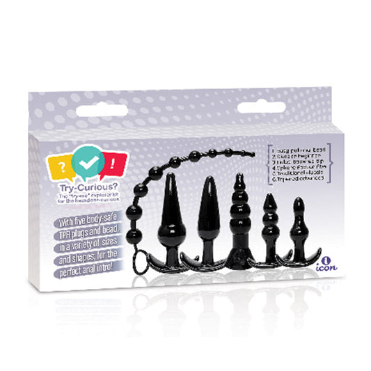 Try-Curious Anal Plug Kit Black - Red Garter