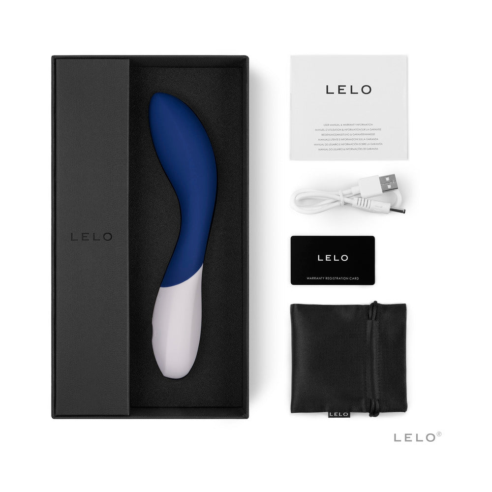 LELO MONA Wave Rechargeable G-Spot Vibrator Midnight Blue - Red Garter