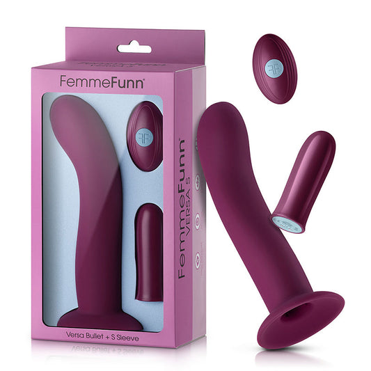 FemmeFunn Versa S Bullet Vibrator & Curved Silicone Sleeve Dark Fuchsia - Red Garter