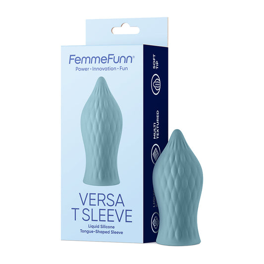 FemmeFunn Versa T Sleeve Textured Silicone Tongue-Shaped Bullet Sheath Light Blue - Red Garter