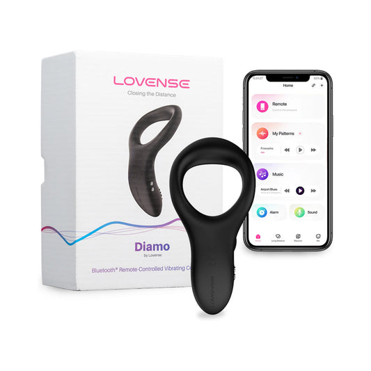 Lovense Diamo Bluetooth Remote-Controlled Vibrating Cockring - Red Garter