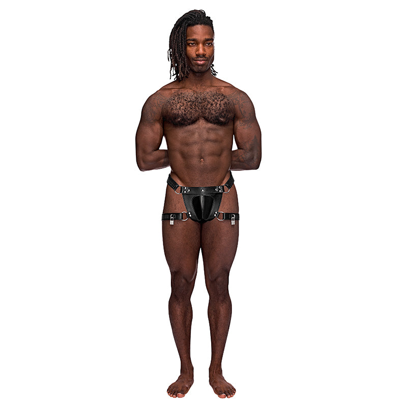 Male Power Leather Scorpio Black OS - Red Garter