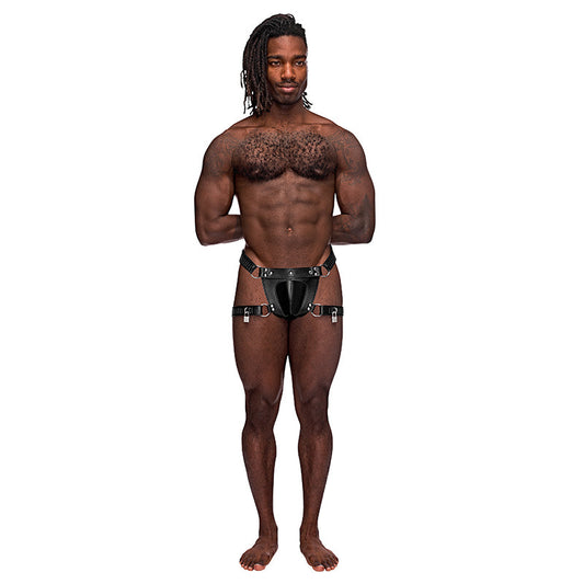 Male Power Leather Scorpio Black OS - Red Garter