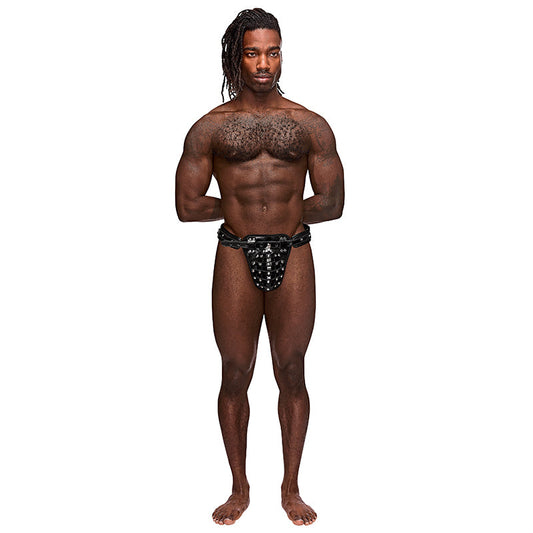 Male Power Leather Taurus Black OS - Red Garter