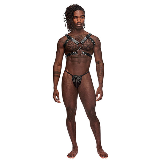 Male Power Leather Gemini Black OS - Red Garter