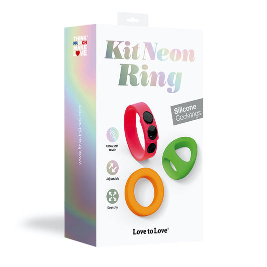 Love to Love Kit Neon Ring Silicone Cockring Set - Red Garter