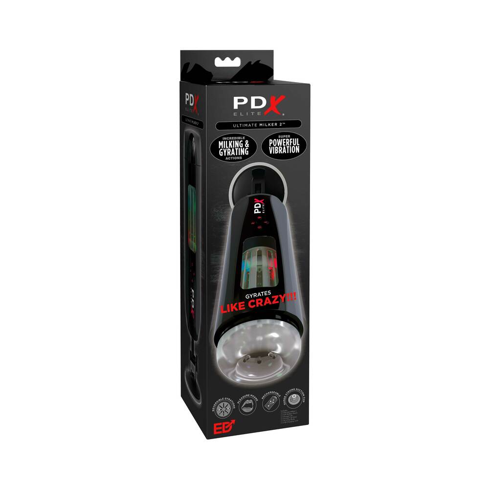 PDX Elite Ultimate Milker 2 Rechargeable Gyrating Suction Stroker With Hands-Free Suction Cup - Red Garter